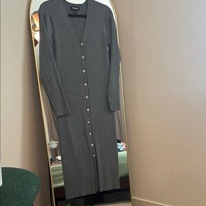 Gray Ribbed faux Button-Down Dress